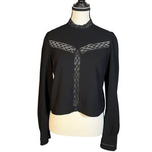 Wilfred Aritzia Delaney Black Lace Panel Blouse Long Sleeve Women’s Size Small